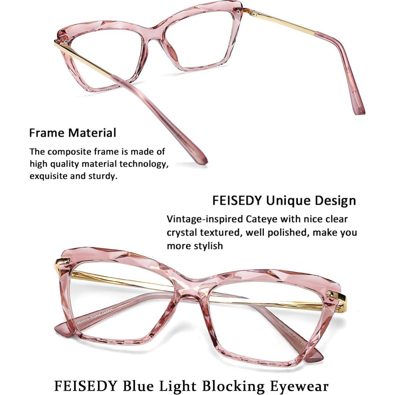 Gafas de Ojo de Gato FEISEDY Cristal Rosa con Bloqueo Luz Azul