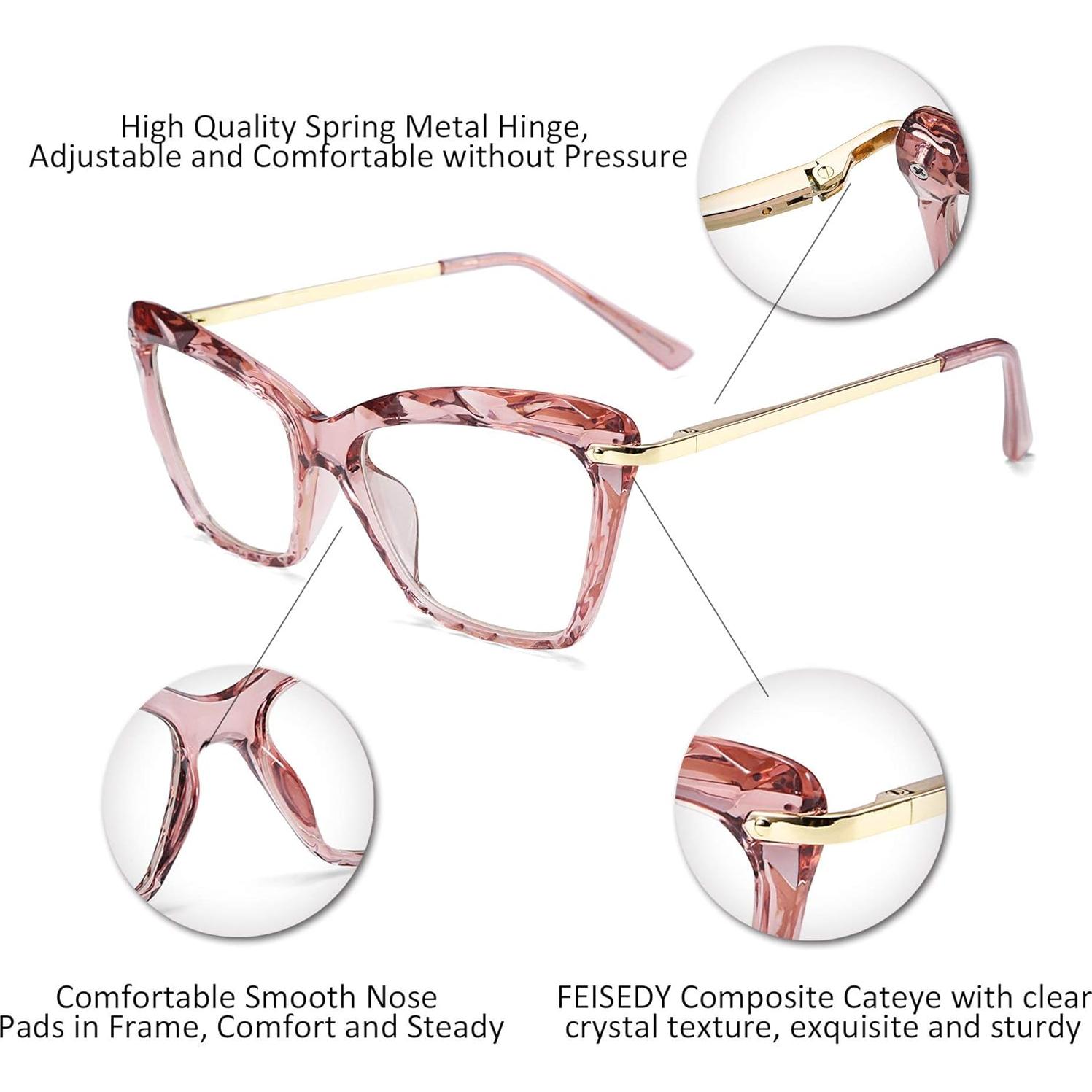 Gafas de Ojo de Gato FEISEDY Cristal Rosa con Bloqueo Luz Azul