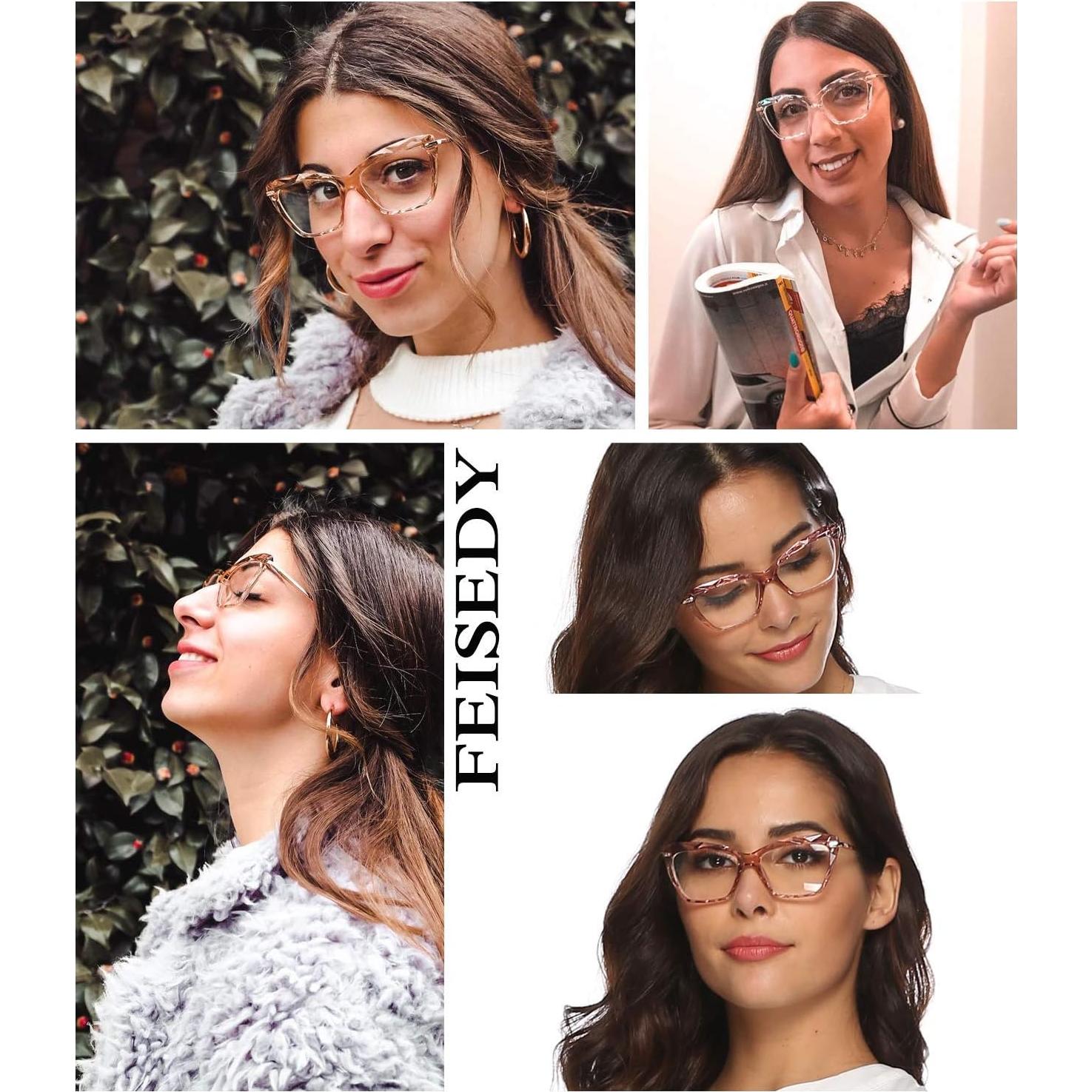 Gafas de Ojo de Gato FEISEDY Cristal Rosa con Bloqueo Luz Azul