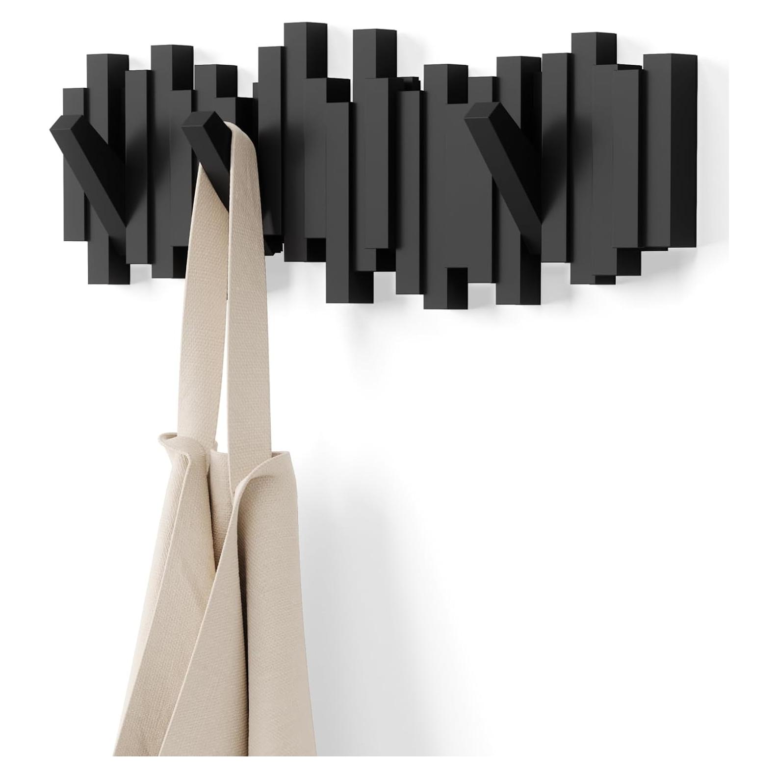 Perchero de pared Umbra Sticks negro con 5 ganchos abatibles