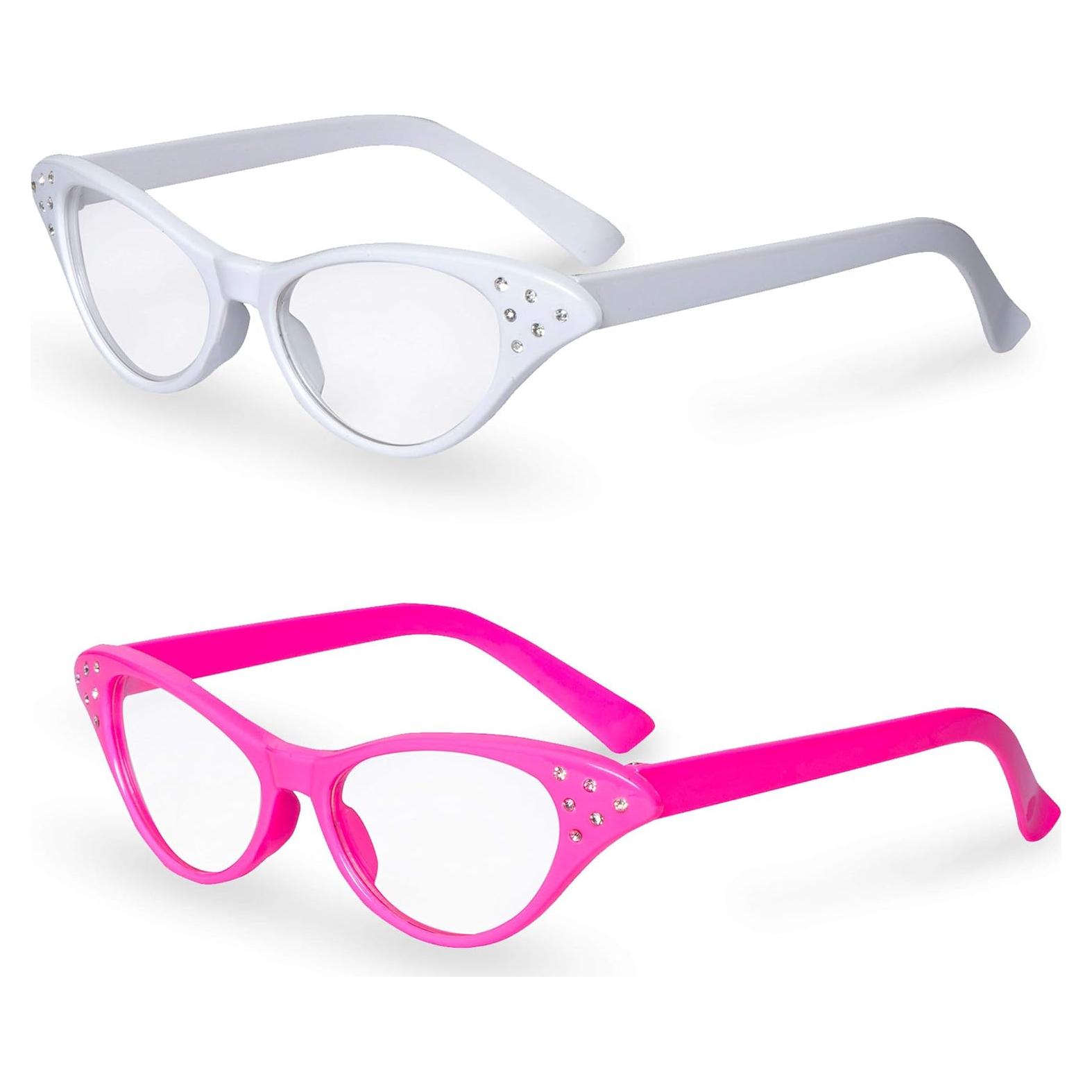 Gafas de disfraz de gato rosa y blanco con strass - 2 pares