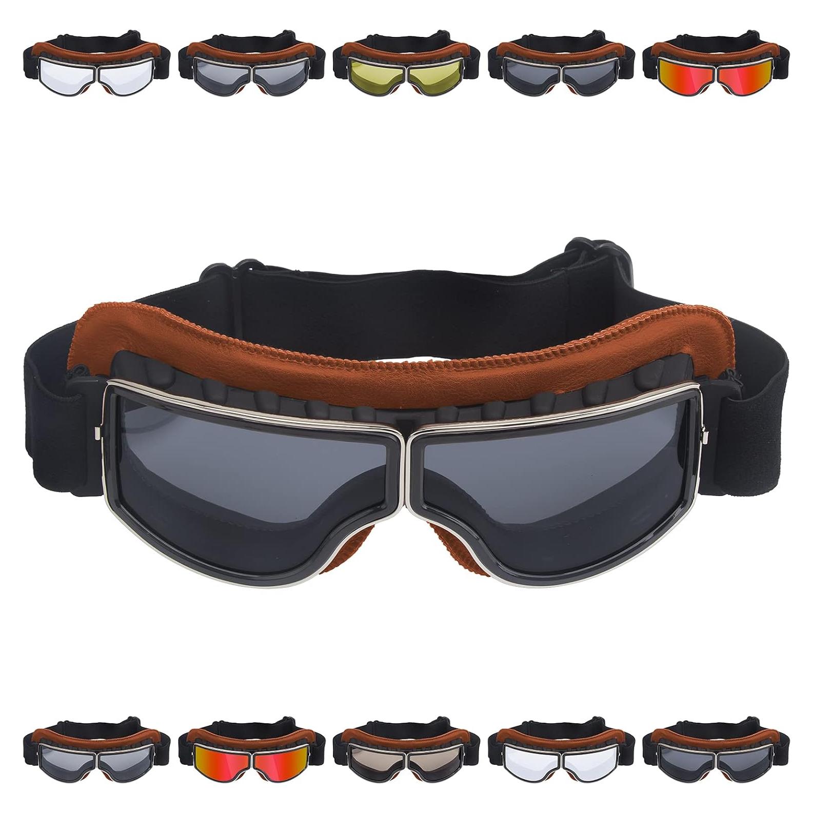 Gafas de Moto Vintage Peicees con Lentes Negros y Marco Claro