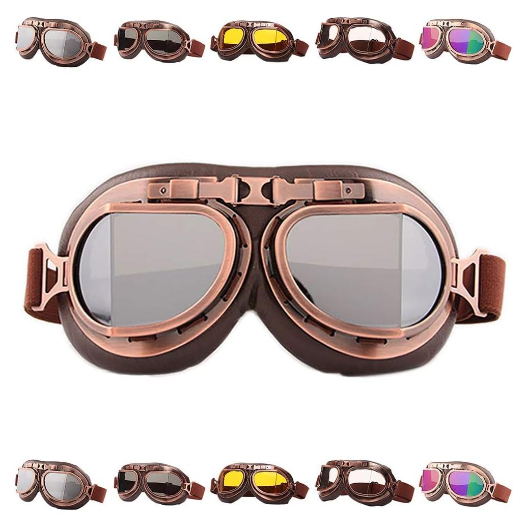 Gafas de Moto Vintage Peicees Cobre Lentes Plata