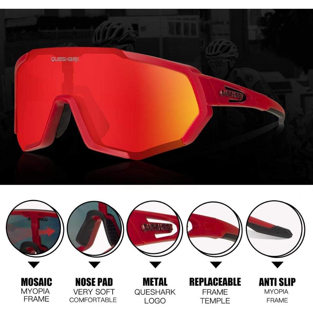 Gafas de Ciclismo Queshark con 3 Lentes Polarizadas