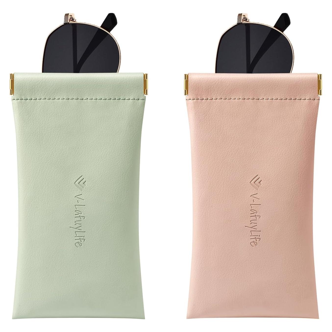 Estuche para Gafas Suave 2 Pack - Cuero PU Rosa Verde