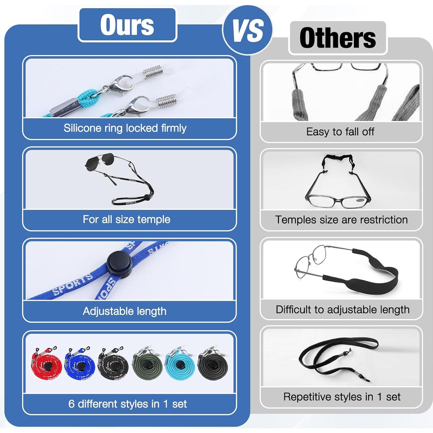 6 Pack Correas Ajustables para Gafas - Soporte Universal