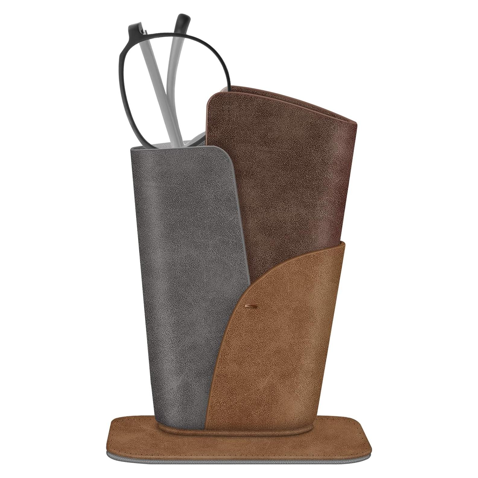 Soporte para Gafas Fintie - Estuche de Cuero Vegano Marrón