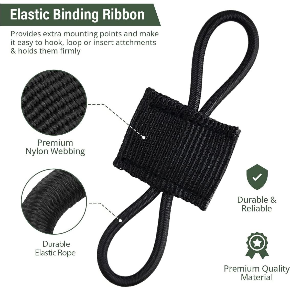 Cinta de Sujeción Molle GearHill 12 Piezas Nylon Negro