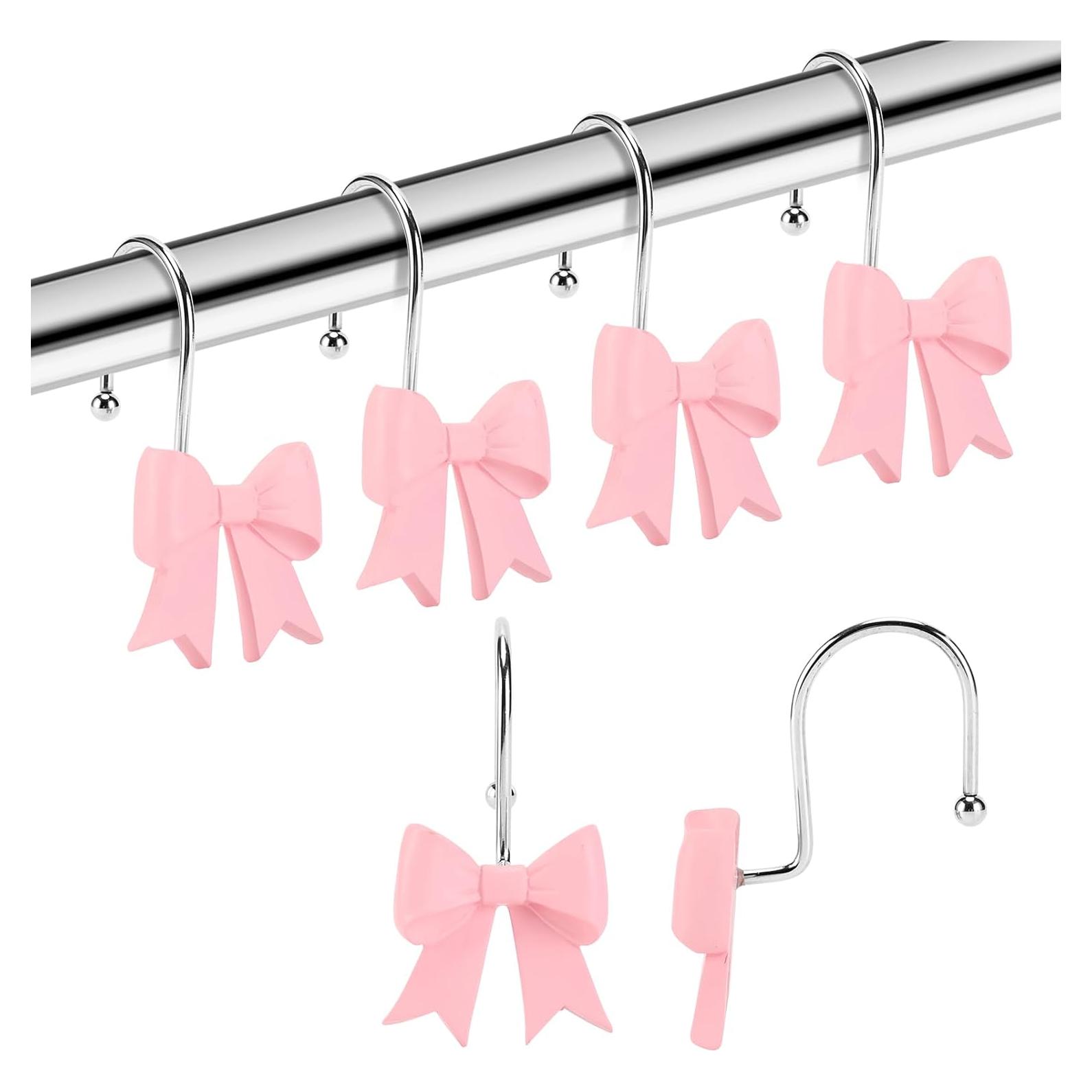 Ganchos de Cortina de Ducha Rosa YanKiTour - 12 Piezas Acero Inoxidable