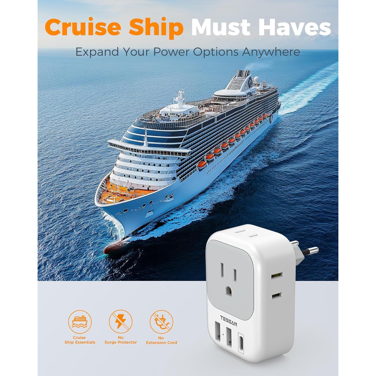 Adaptador de Enchufe de Viaje TESSAN Tipo C 7 en 1 USB