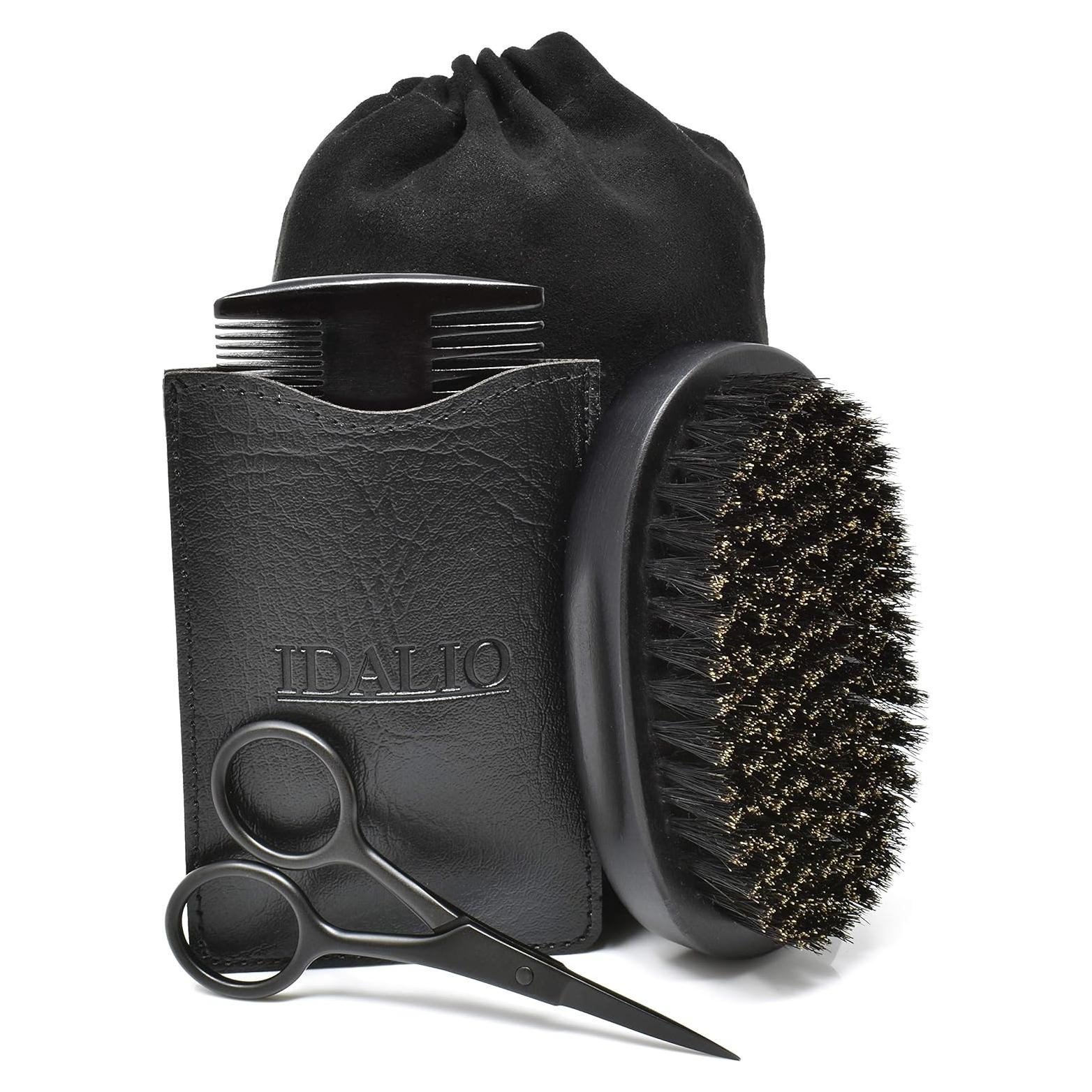 Juego de Cepillo y Peine para Barba IDALIO® con Tijeras