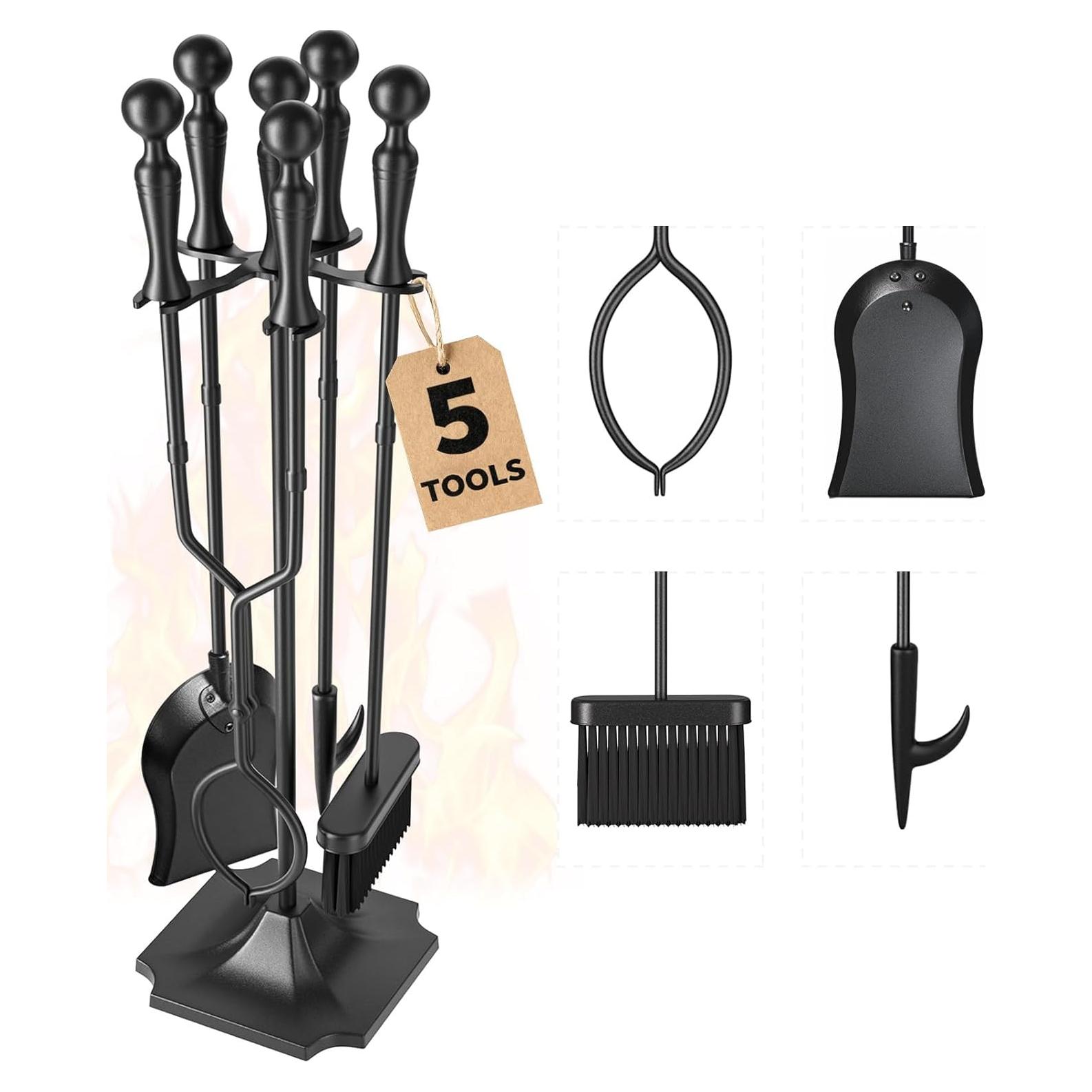 Juego de Herramientas para Chimenea AMAGABELI 5 Piezas Hierro Forjado