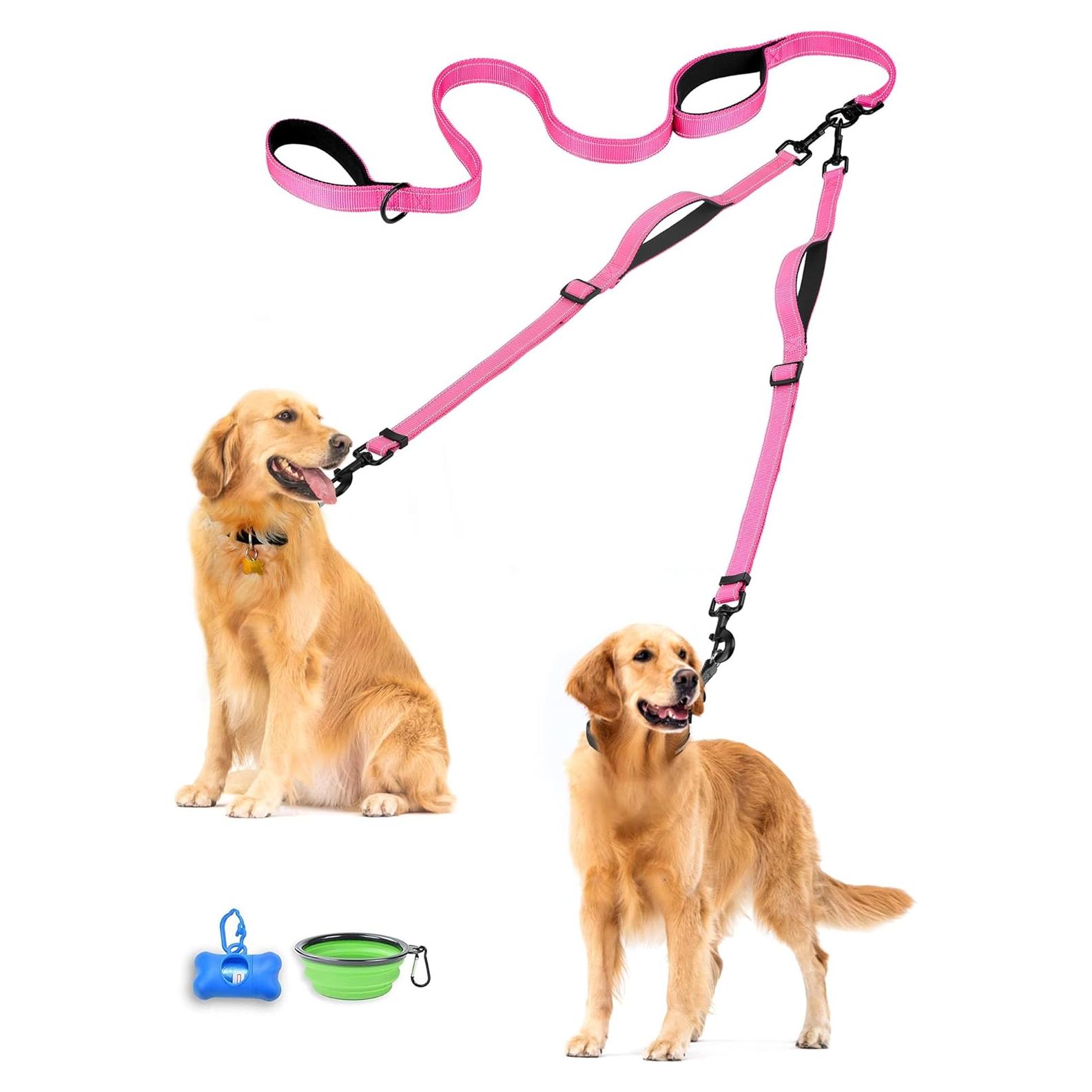 Correa Doble para Perros PetBonus Rosa Grande Reflectante