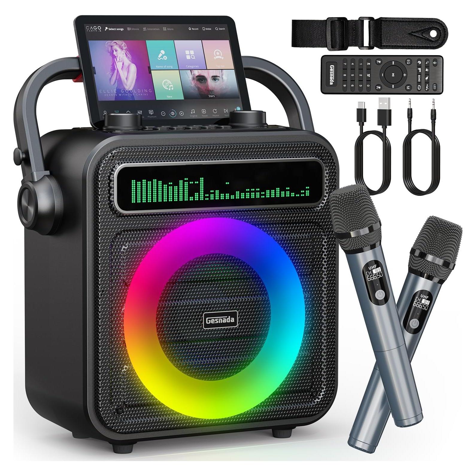 Máquina de Karaoke Gesnada K500 con 2 Micrófonos Inalámbricos