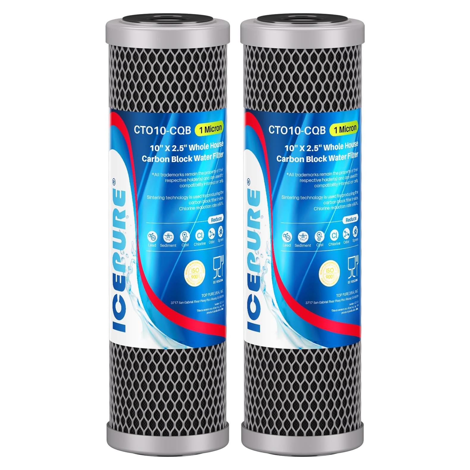 Filtro de Agua ICEPURE 10" x 2.5" Carbón Activado 1 Micrón 2 Pack