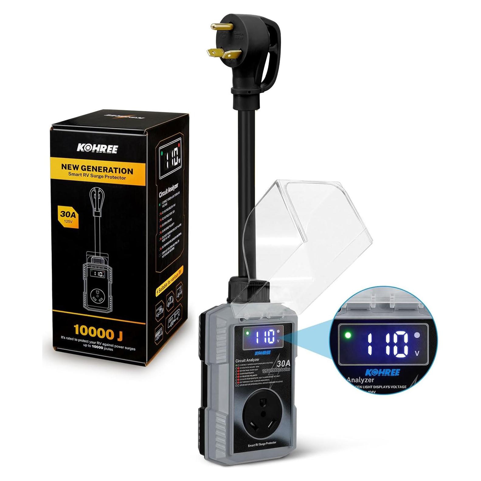 Protector de Sobretensión Kohree 30A 10000J con Pantalla LED