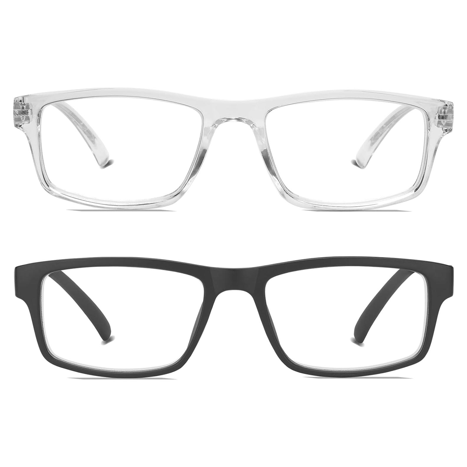 2 Pack Reading Glasses, Unbreakable Blue Light Blocking Reading Glasses,Filter UV Ray/Glare Computer Readers, Stylish Lightweight Spring Hinges Eyeglasses for Women Men(Black/Transparent,2.0)