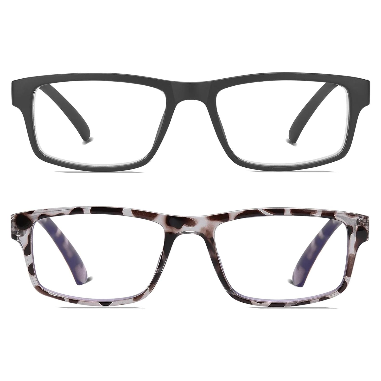 2 Pack Reading Glasses, Unbreakable Blue Light Blocking Reading Glasses,Filter UV Ray/Glare Computer Readers, Stylish Lightweight Spring Hinges Eyeglasses for Women Men(Black/Leopard,2.0)
