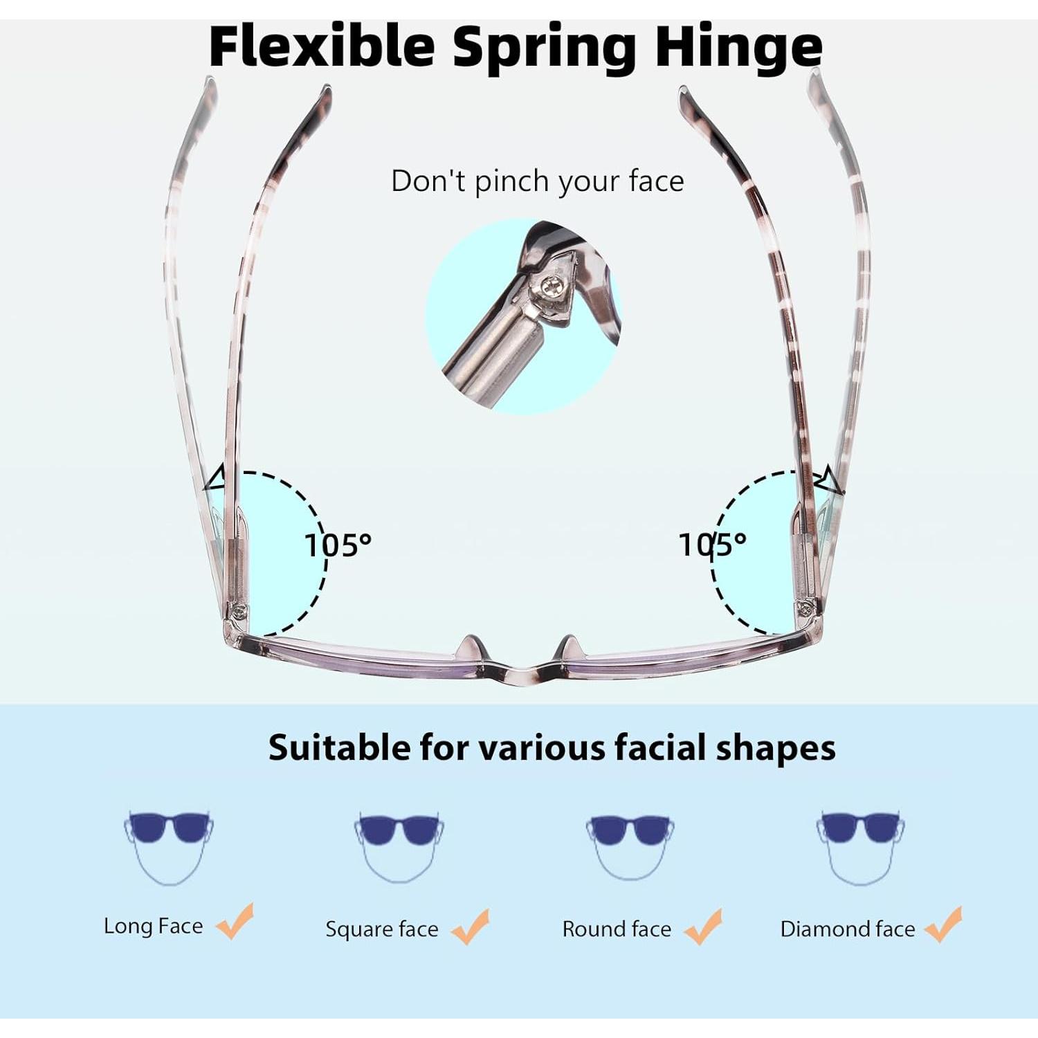 2 Pack Reading Glasses, Unbreakable Blue Light Blocking Reading Glasses,Filter UV Ray/Glare Computer Readers, Stylish Lightweight Spring Hinges Eyeglasses for Women Men(Black/Leopard,2.25)