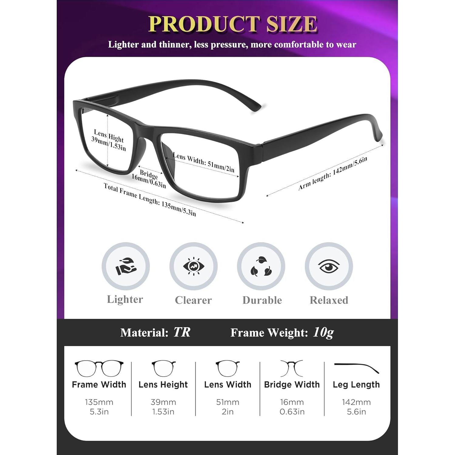 2 Pack Reading Glasses, Unbreakable Blue Light Blocking Reading Glasses,Filter UV Ray/Glare Computer Readers, Stylish Lightweight Spring Hinges Eyeglasses for Women Men(2-pack Black,1.25)