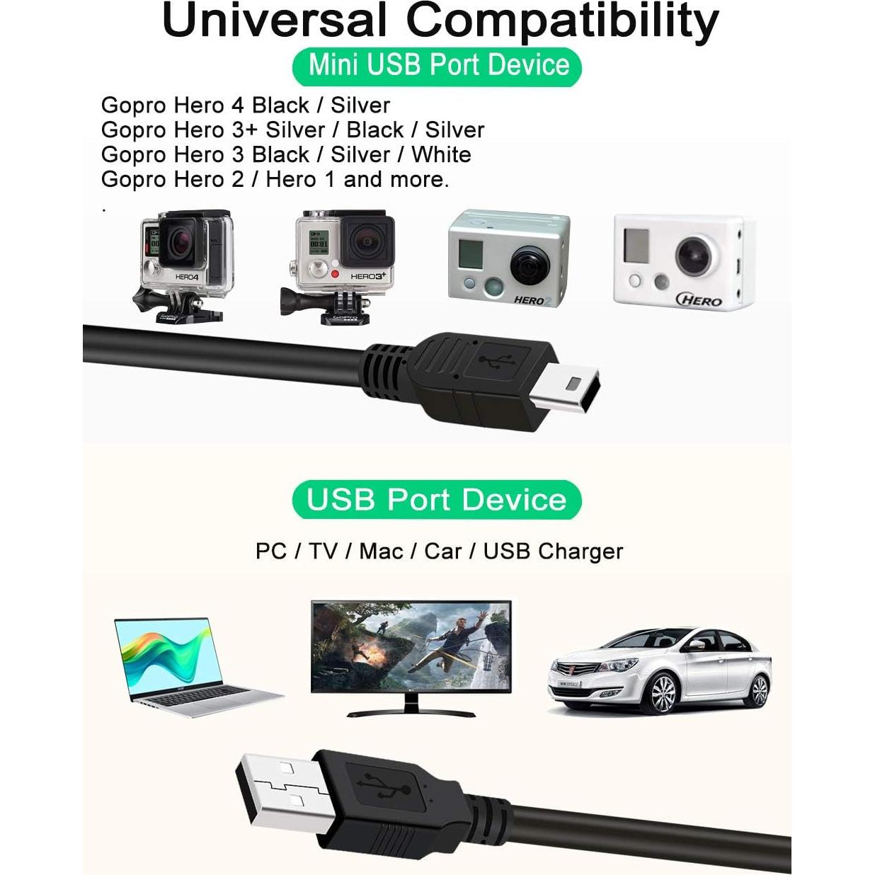 Cable Mini USB SCOVEE 91 cm para GoPro Hero 1-4 Carga Rápida