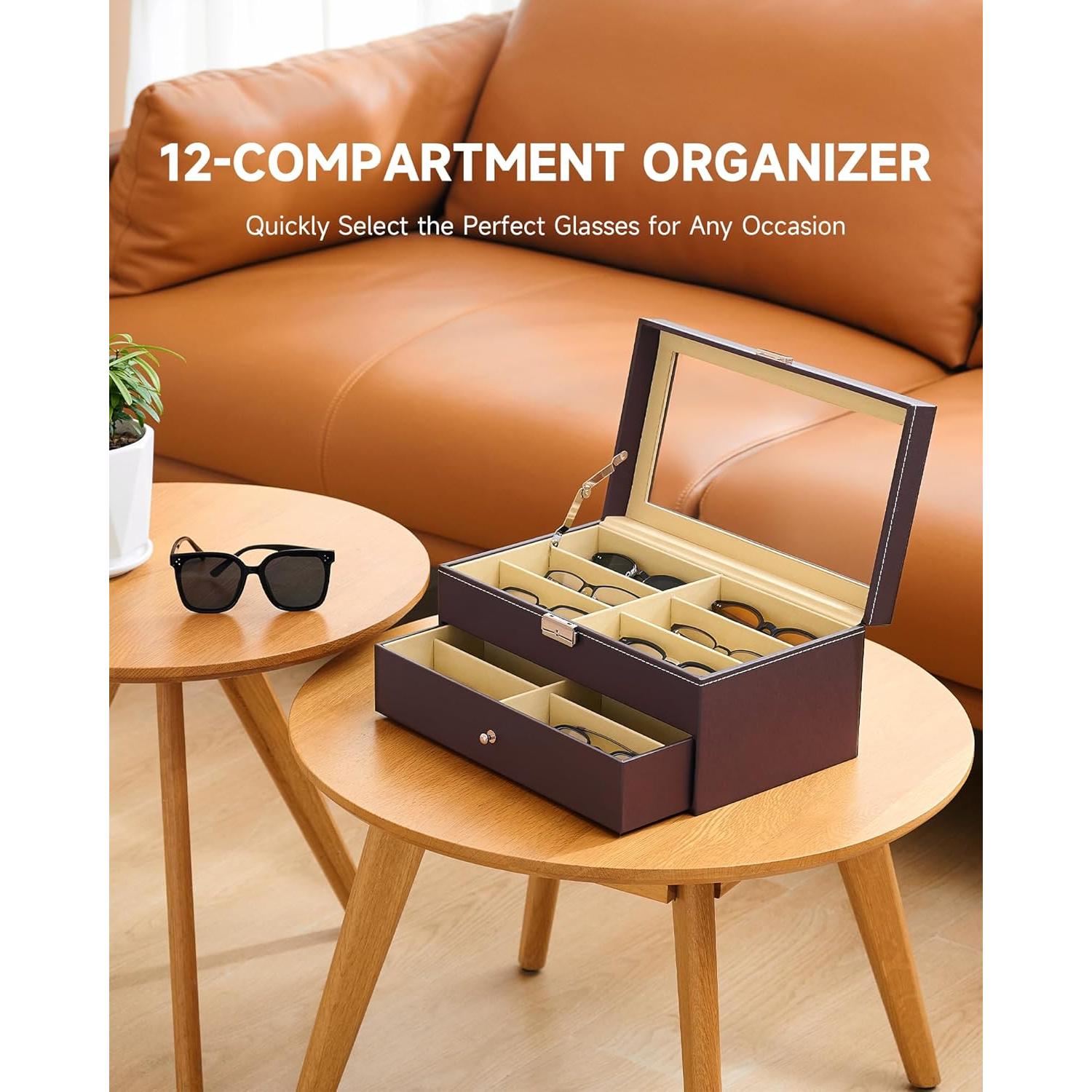 Organizador de Gafas CO-Z 12 Compartimentos Marrón