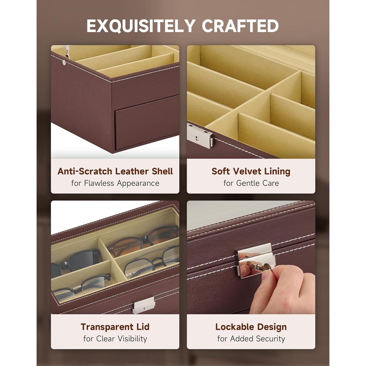 Organizador de Gafas CO-Z 12 Compartimentos Marrón