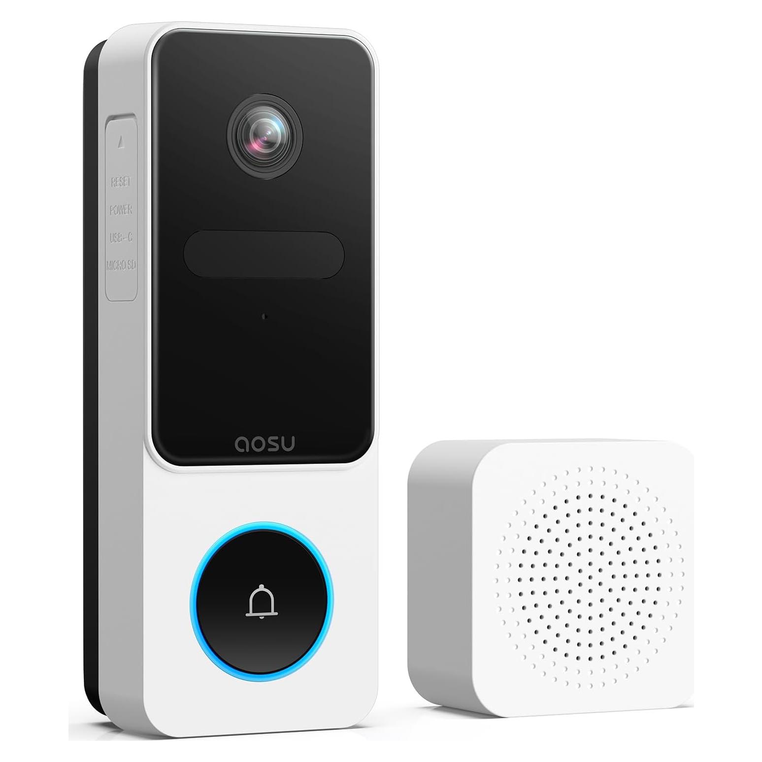 Cámara de Timbre Inalámbrica AOSU 2K HD con Detección de Paquetes