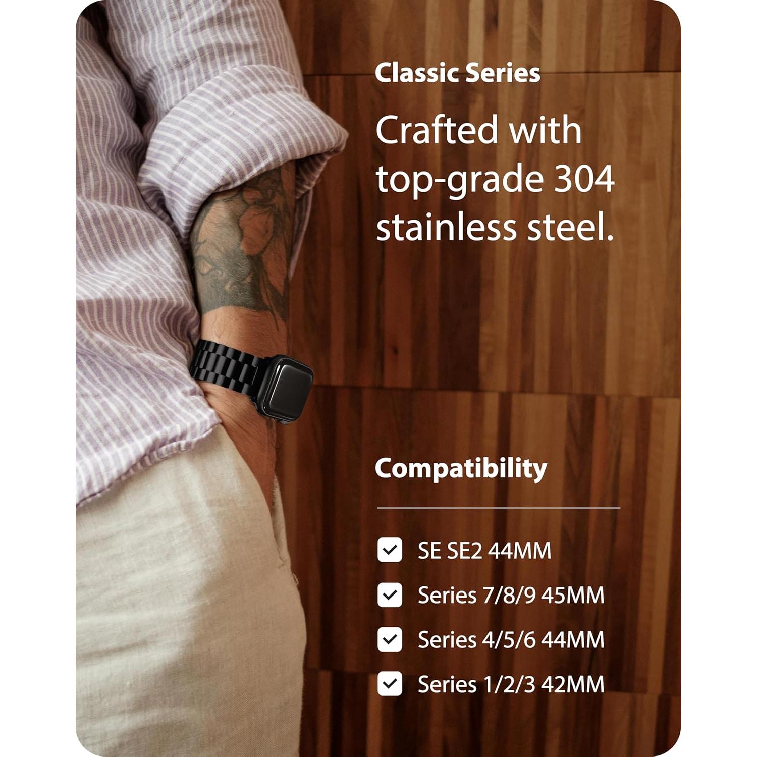 Correa de Metal Fullmosa para Apple Watch 42mm 44mm 45mm Negra