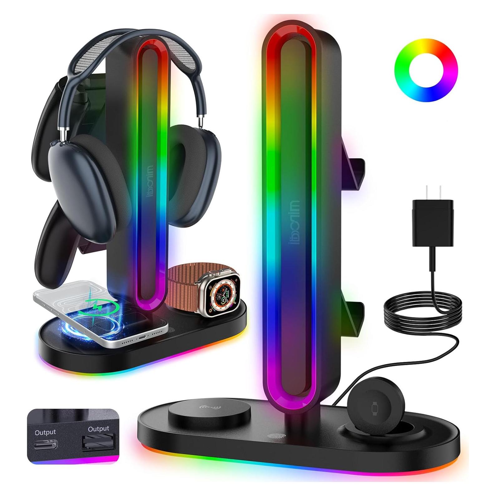 Soporte para Auriculares RGB Miroddi con Cargador Inalámbrico 8-en-1