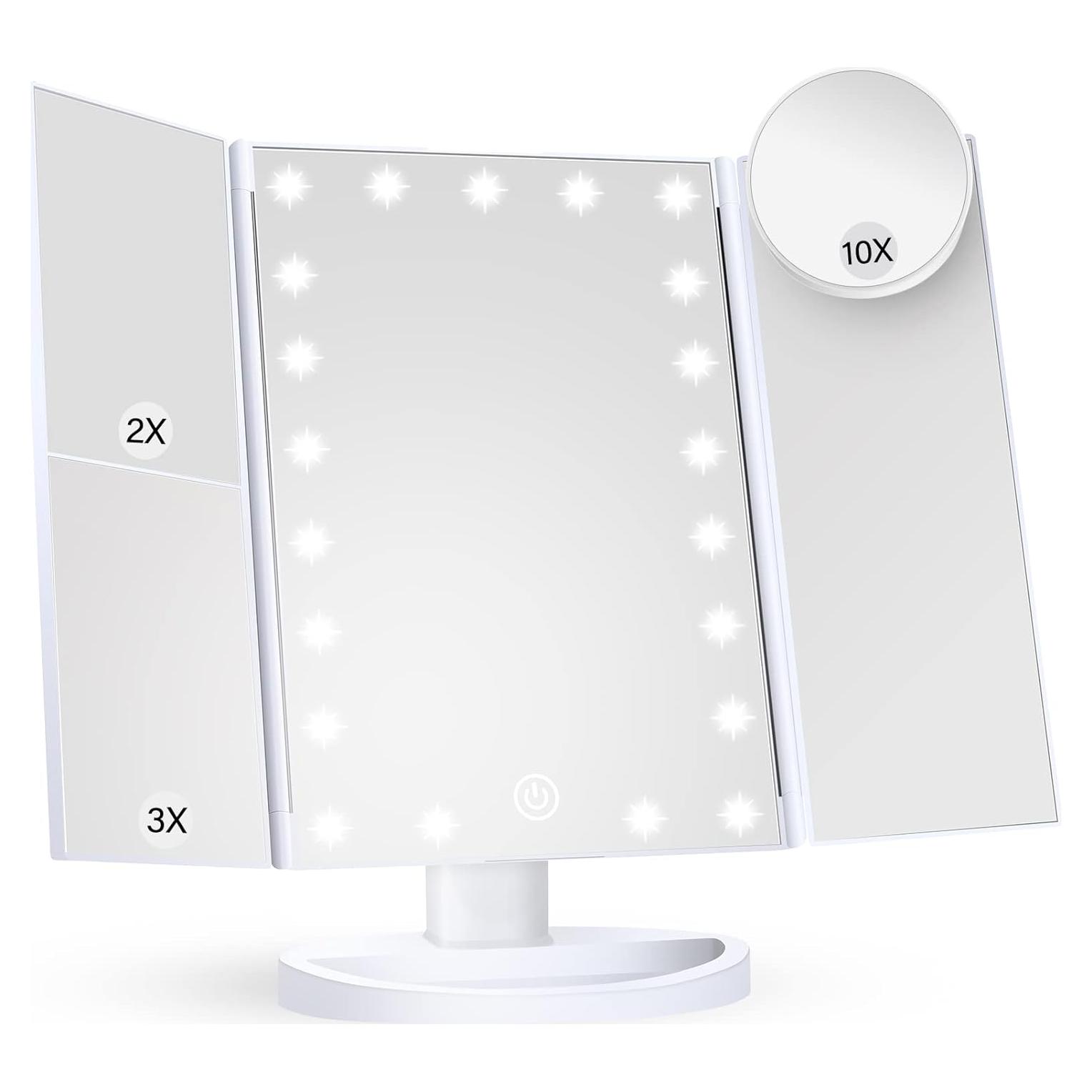 Espejo de Maquillaje HUONUL Trifold con Luces 10X Blanco