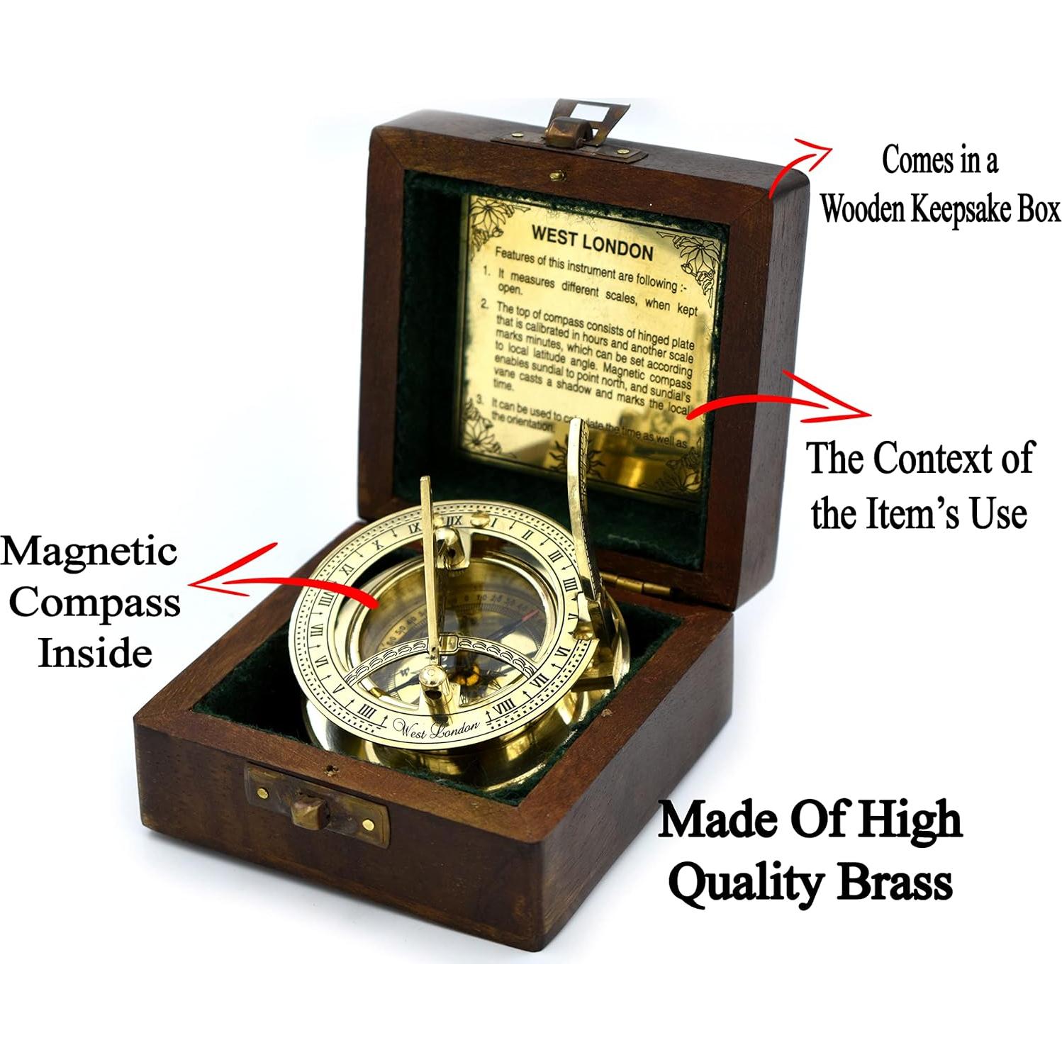 Brújula de Sol SARA NAUTICAL de Latón Antiguo 7.62cm