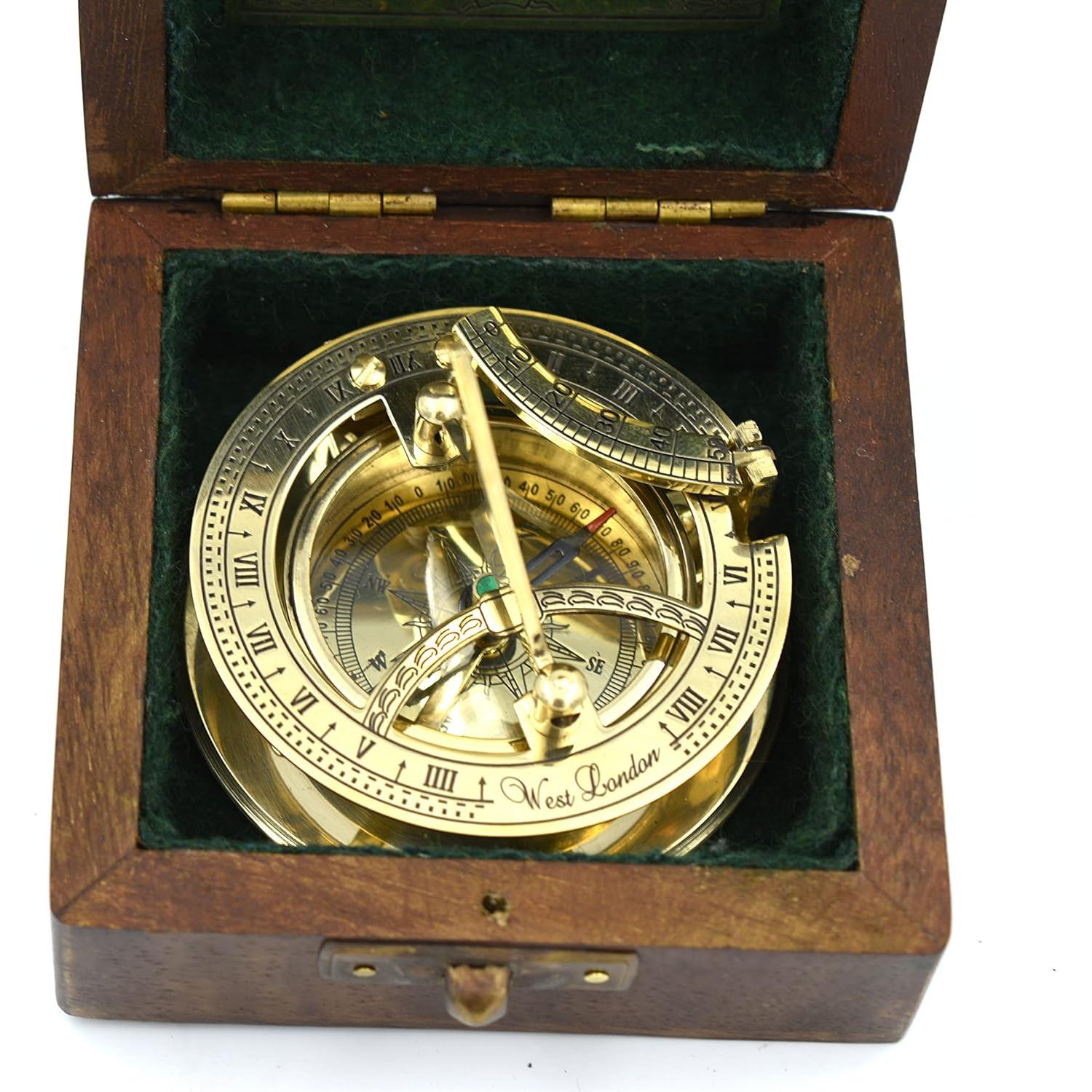 Brújula de Sol SARA NAUTICAL de Latón Antiguo 7.62cm