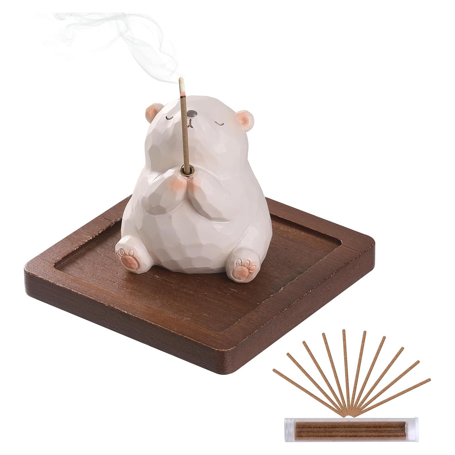 Soporte de Incienso Lionpower Oso con Bandeja de Madera