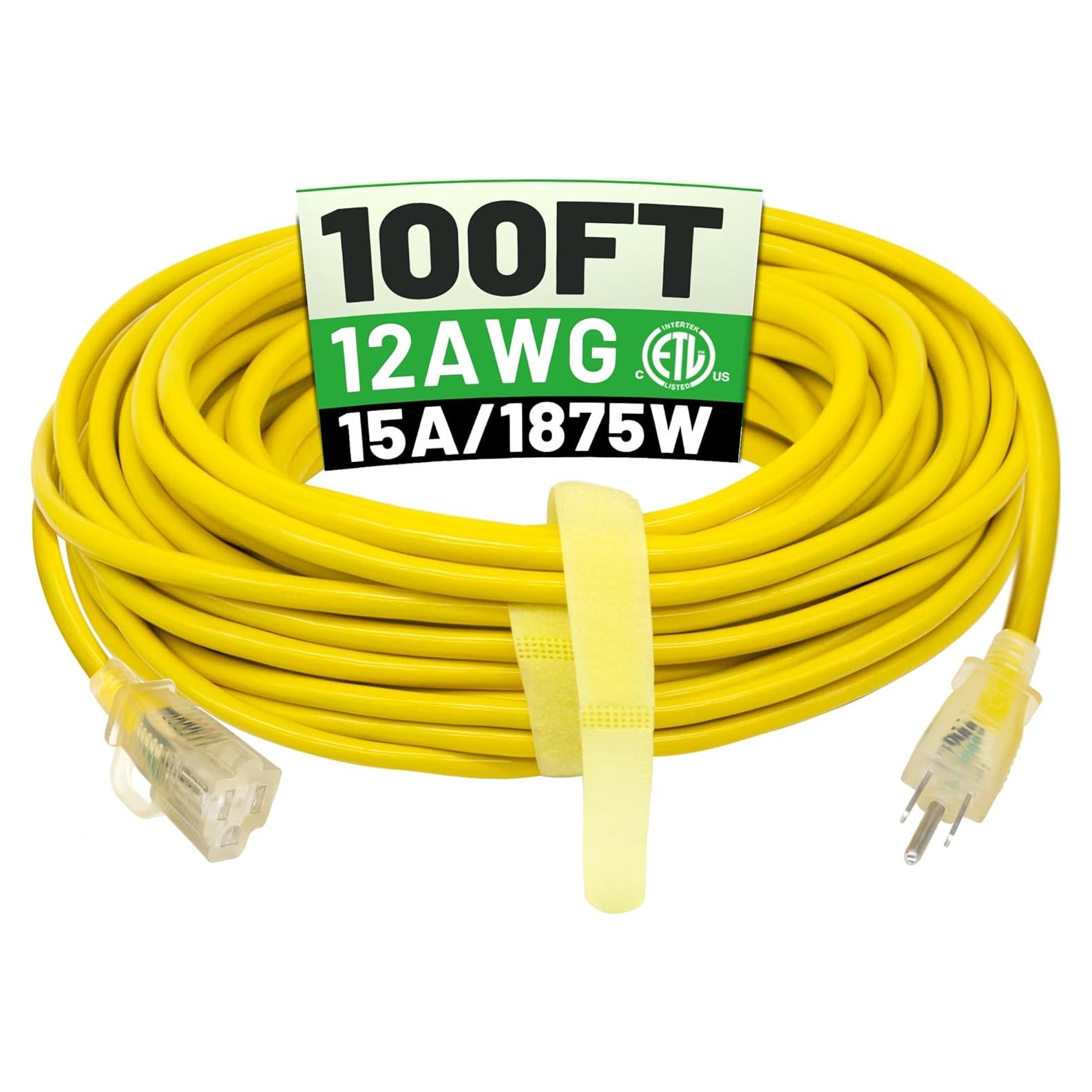 Cable de Extensión 12/3 POWGRN 30.48m Impermeable Amarillo