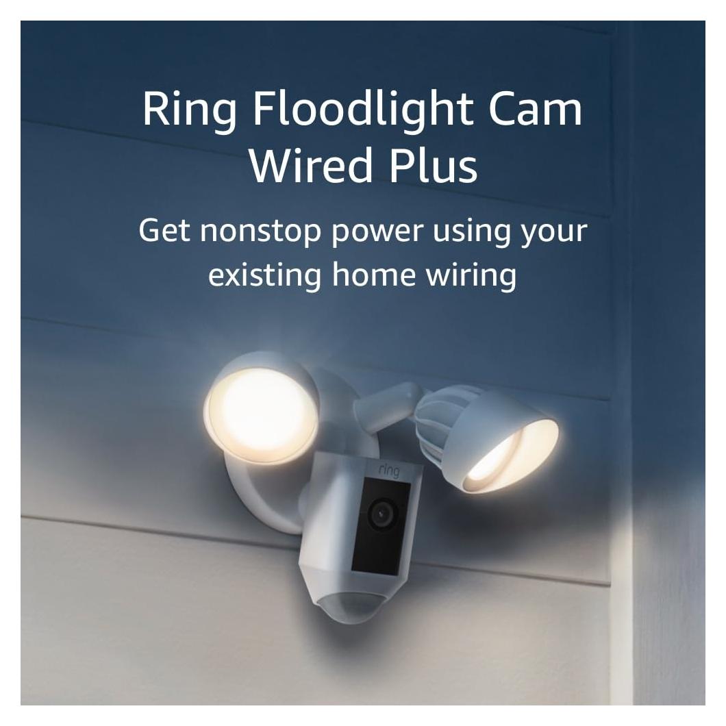 Ring Floodlight Cam Wired Plus (newest model), Outdoor home or business security with motion-activated 1080p HD video and floodlights, White