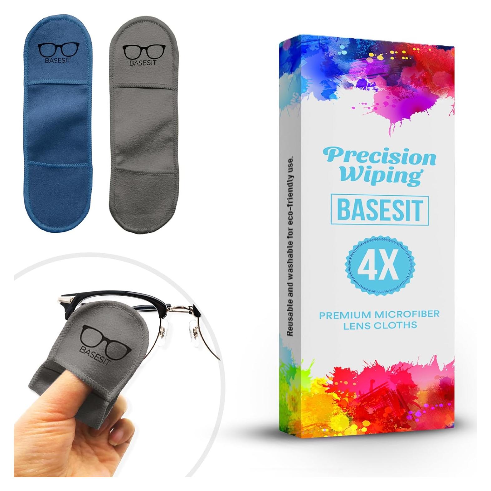 Paño Limpiador de Gafas Basesit 4 Pack Microfibra Azul/Gris