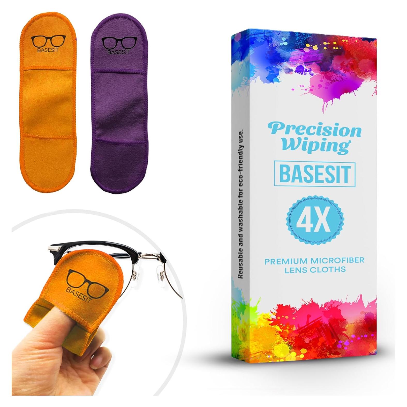 Paño Limpiador de Gafas Basesit 4 Pack Microfibra Naranja/Púrpura