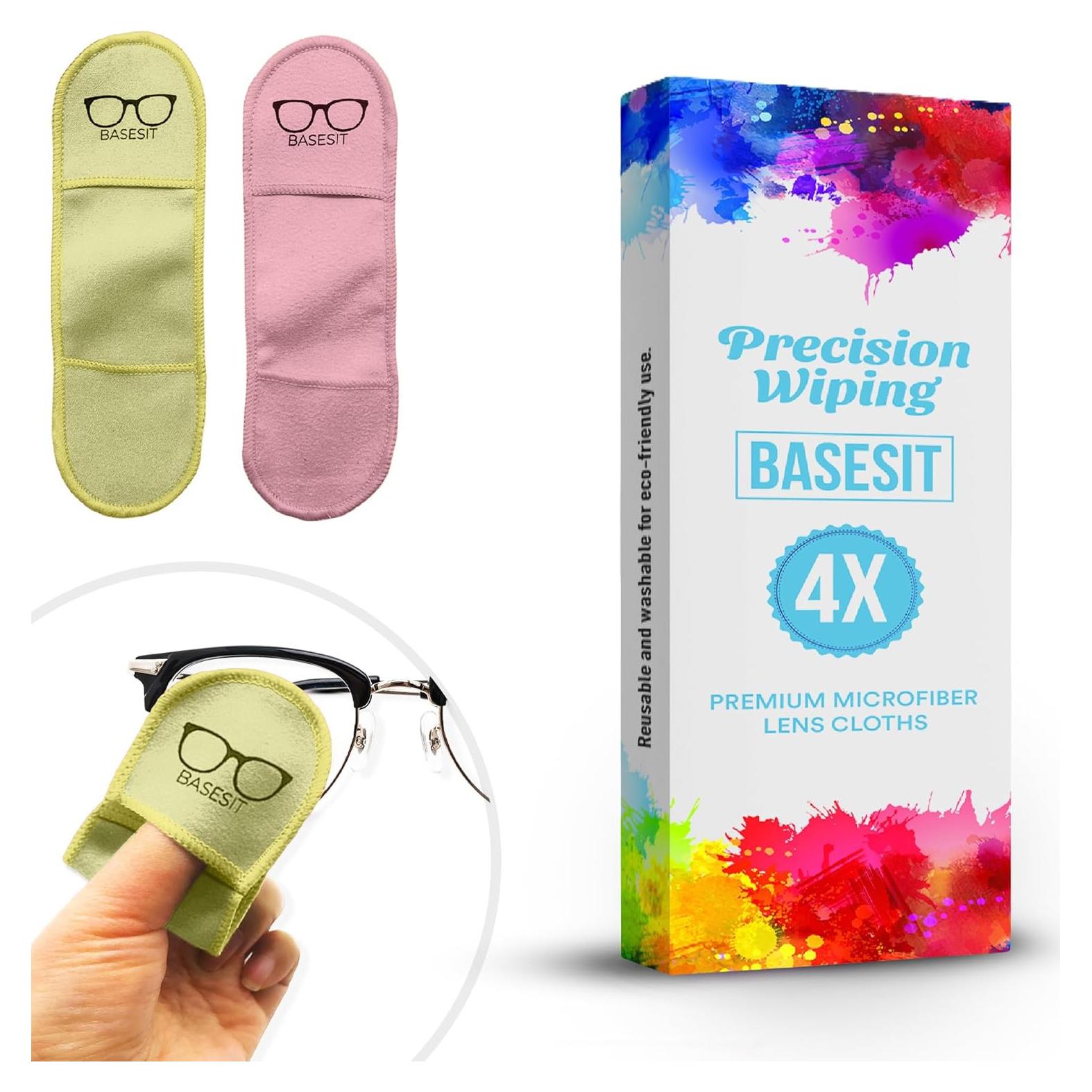Paño Limpiador de Gafas Basesit 4 Pack Microfibra Rosa/Amarillo
