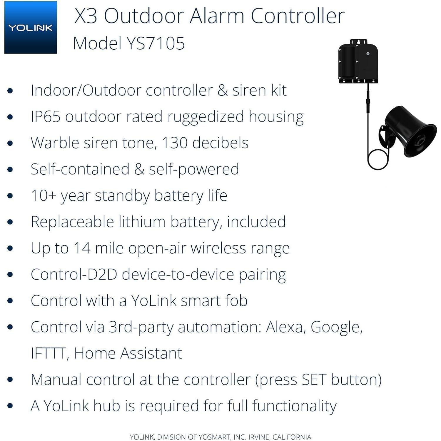Controlador de Alarma Exterior YoLink X3 130dB Batería 10 Años