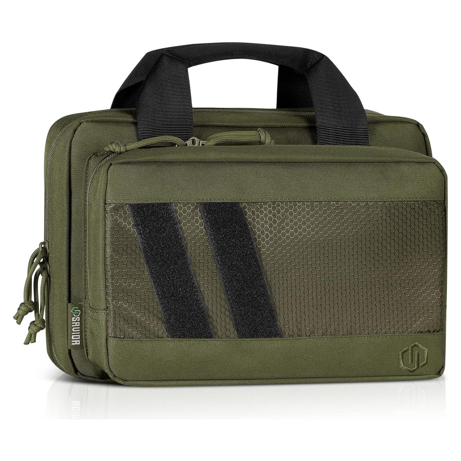 Savior Equipment Specialist Series Tactical Double Scoped Handgun Firearm Case Pistol Bag for Outdoor Hunting Shooting Range, Lockable Compartment, Additional Magazine Storage Slots