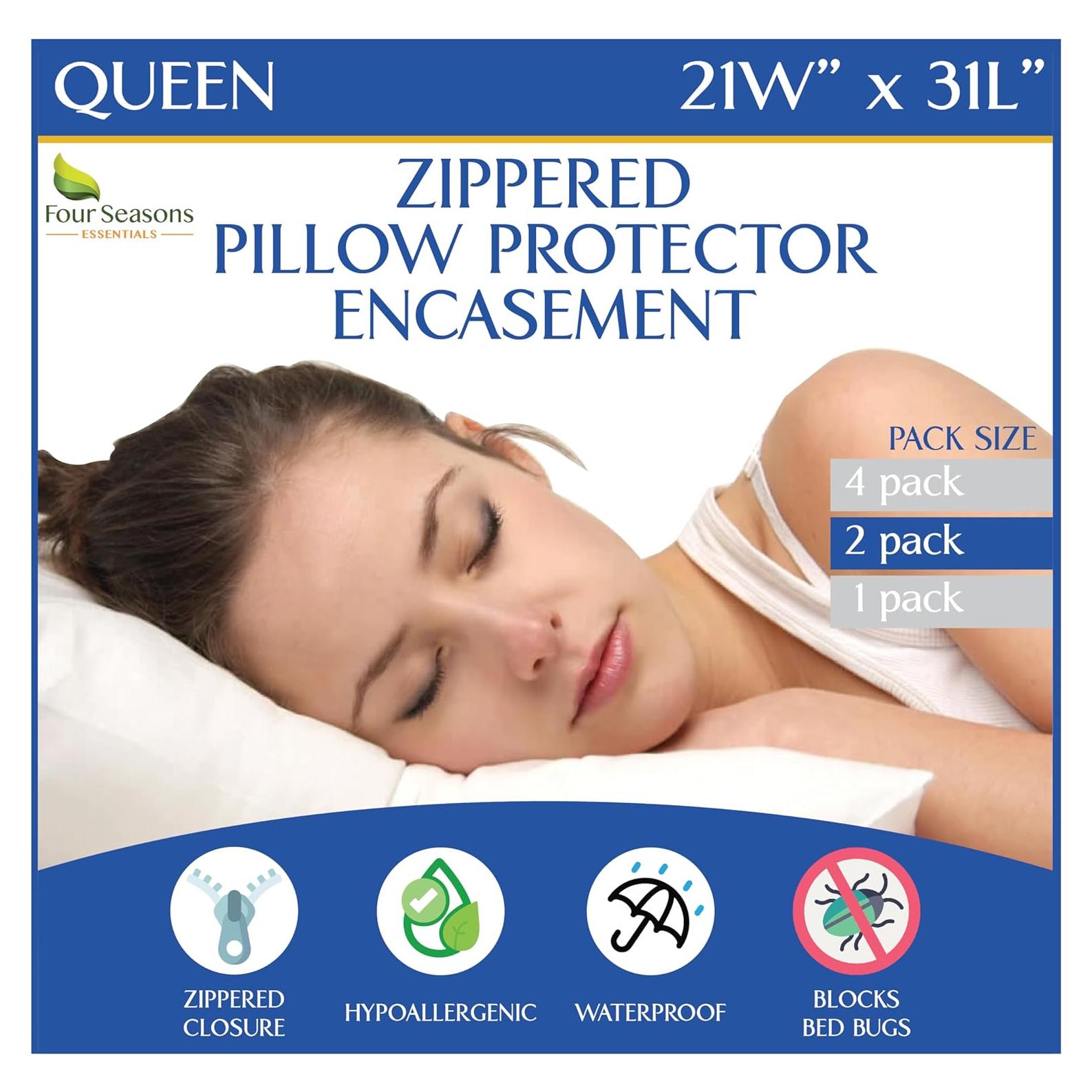 Protectores de Almohadas Queen Four Seasons Essentials - Juego de 2 Impermeables Hipoalergénicos