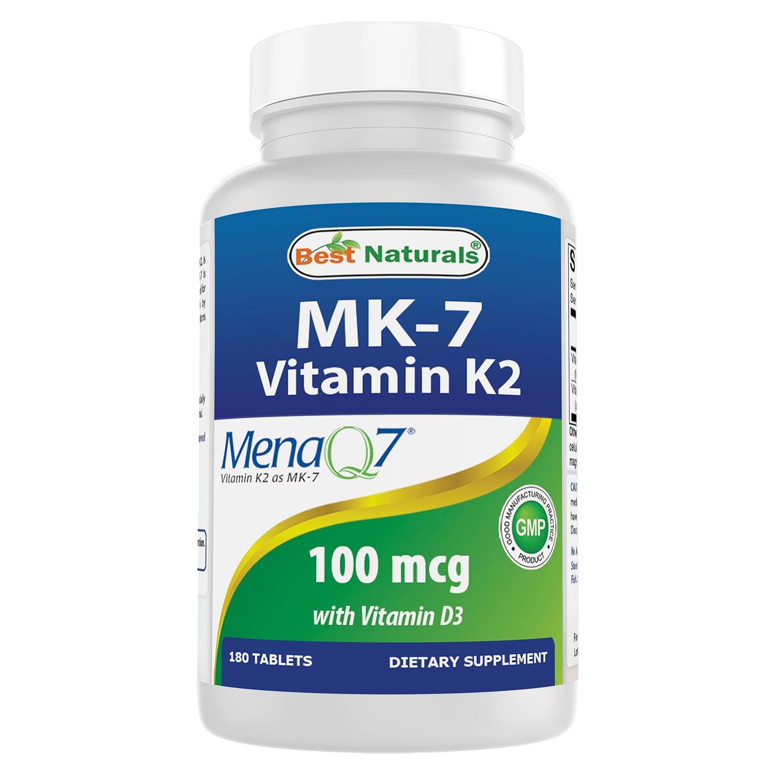 Suplemento Vitamina K2 MK7 y D3 Mejores Naturales 180 Tabletas