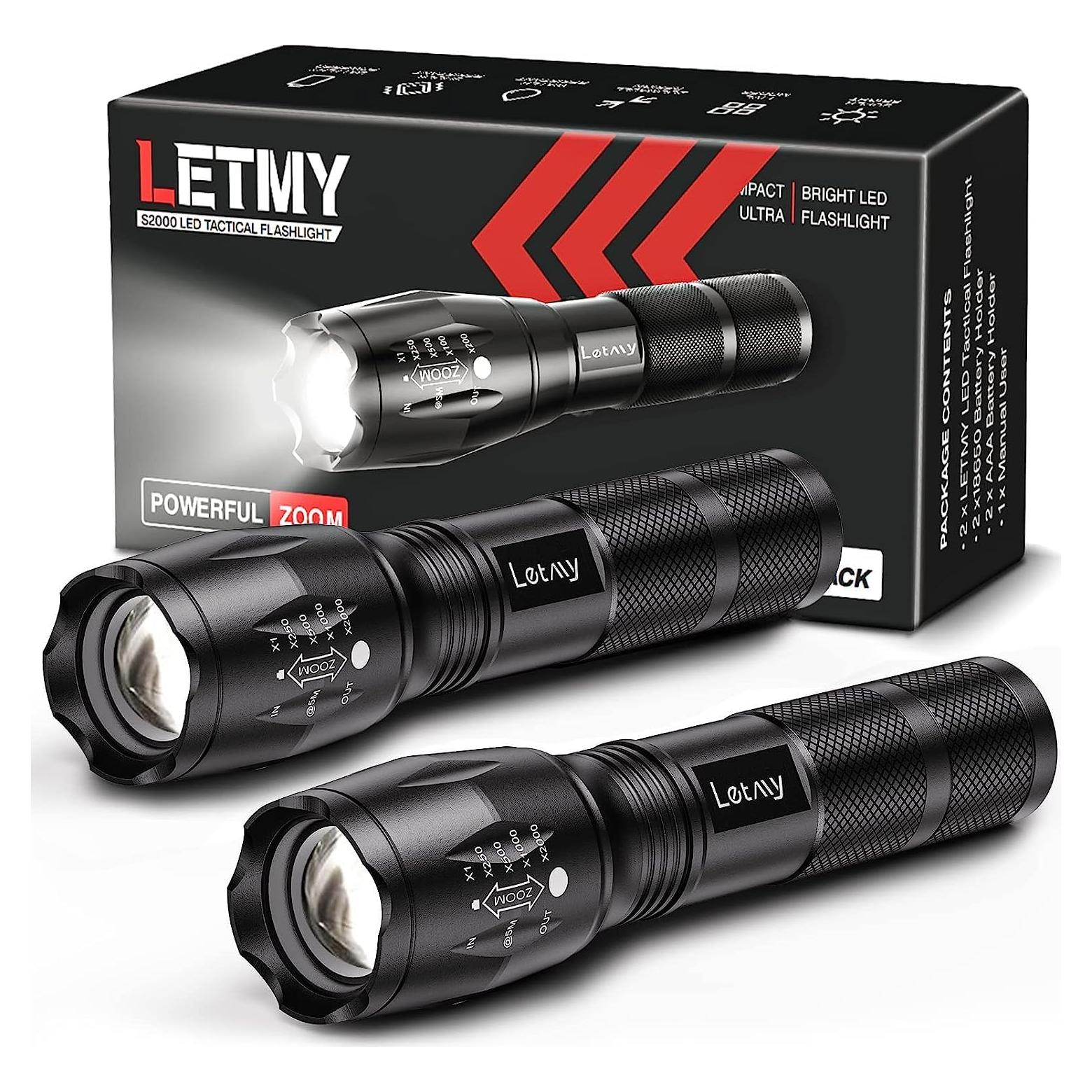 Linterna Táctica LETMY S2000-2 Paquete 2 LED Impermeables