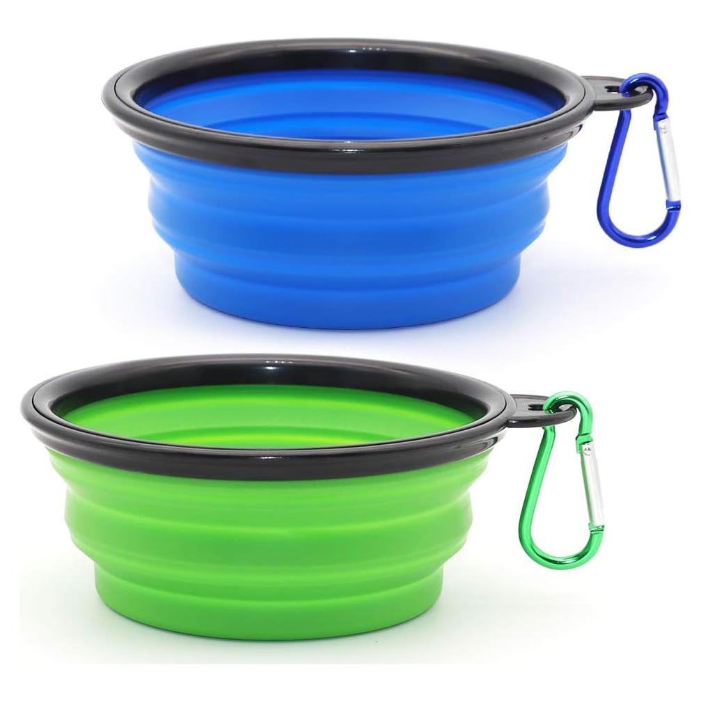 Cuencos Plegables para Perros SLSON 2 Paquete Azul y Verde