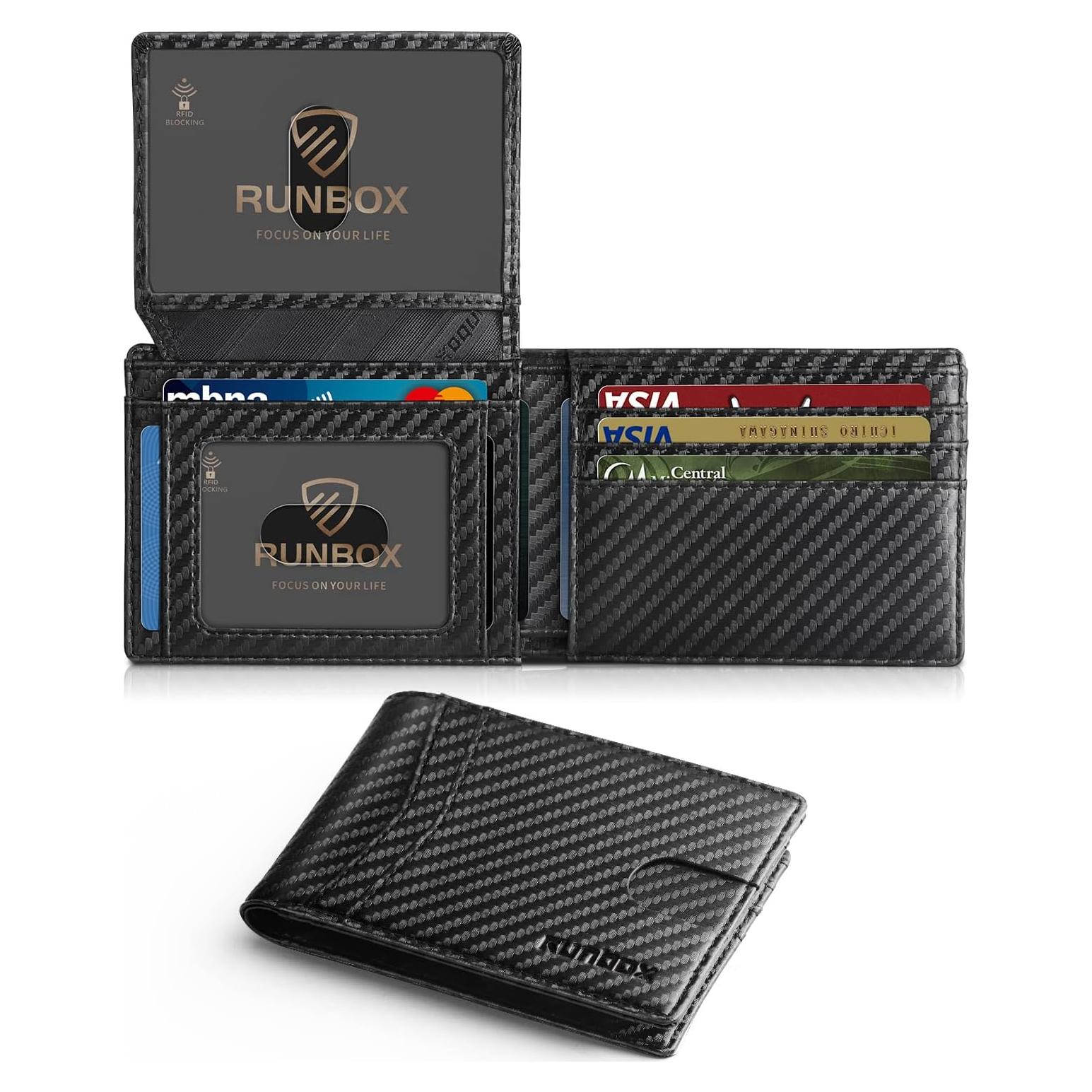 Cartera RUNBOX delgada de cuero RFID para hombres - 15 espacios