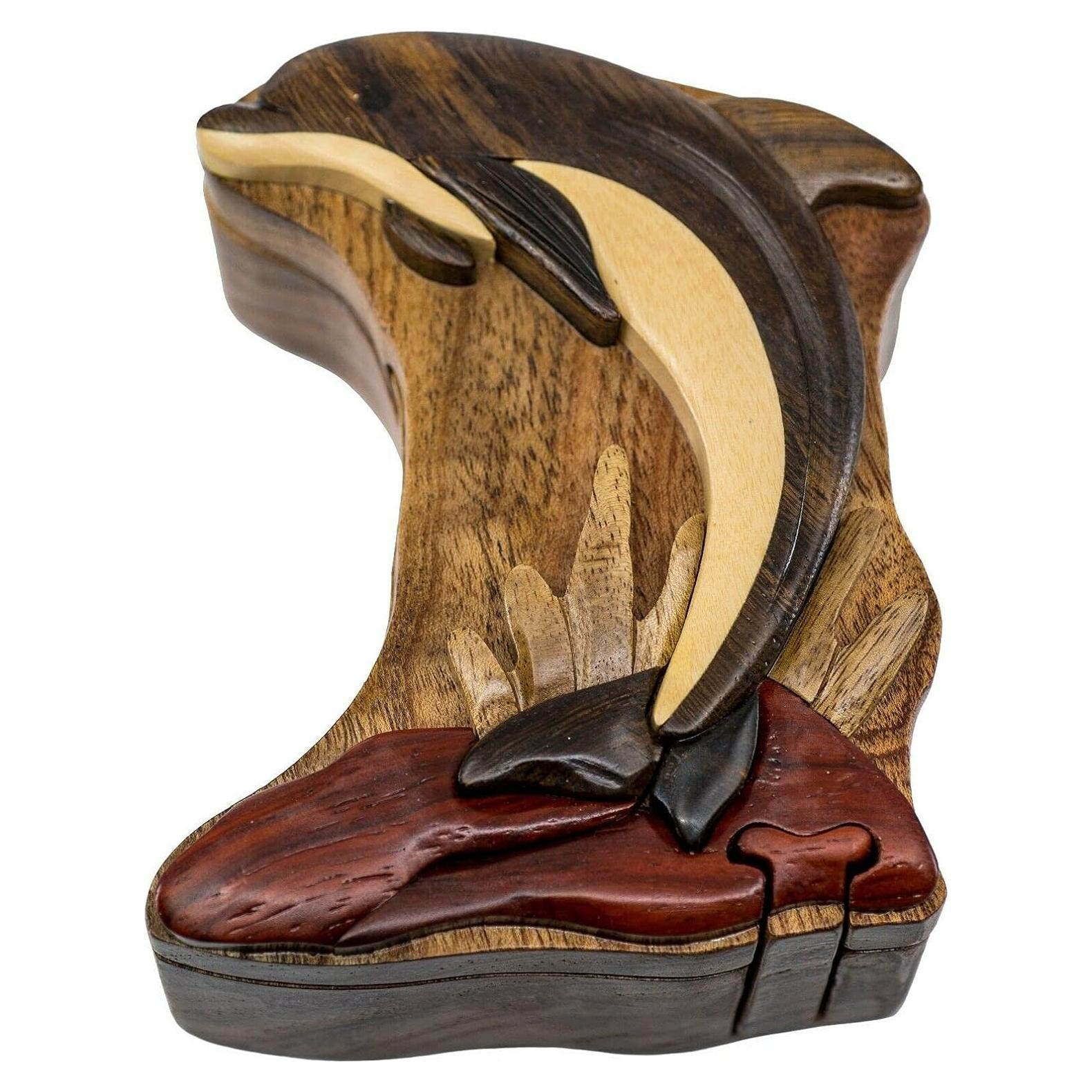 Caja de Rompecabezas de Madera Delfín - Hecha a Mano con Secreto