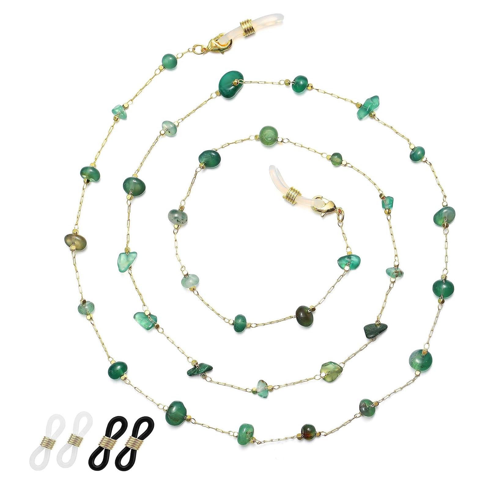 Cadena de Gafas para Mujeres Aventurina Verde 71 cm Oro 14K