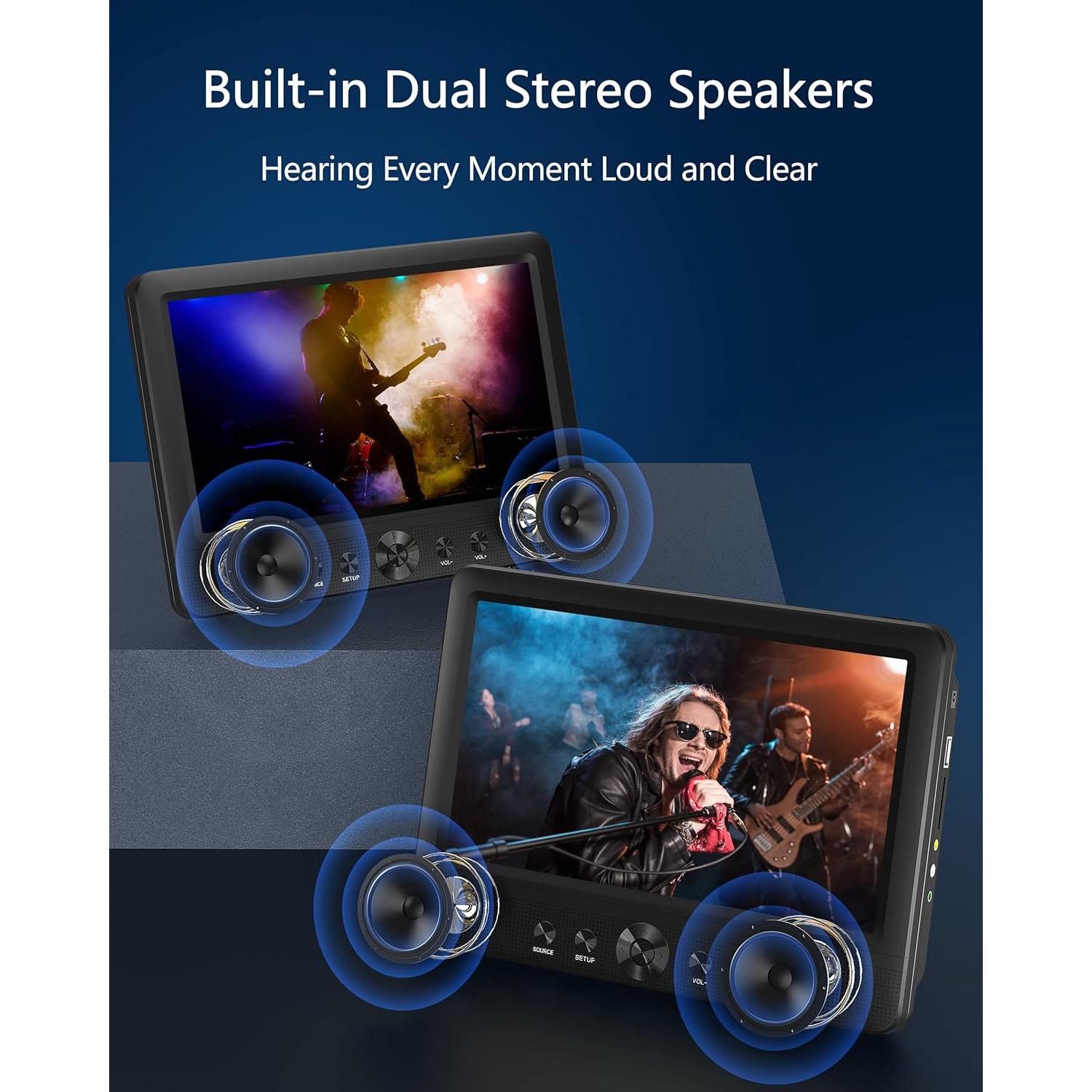 Reproductor DVD Doble WONNIE 10.5" para Auto, Batería 5h