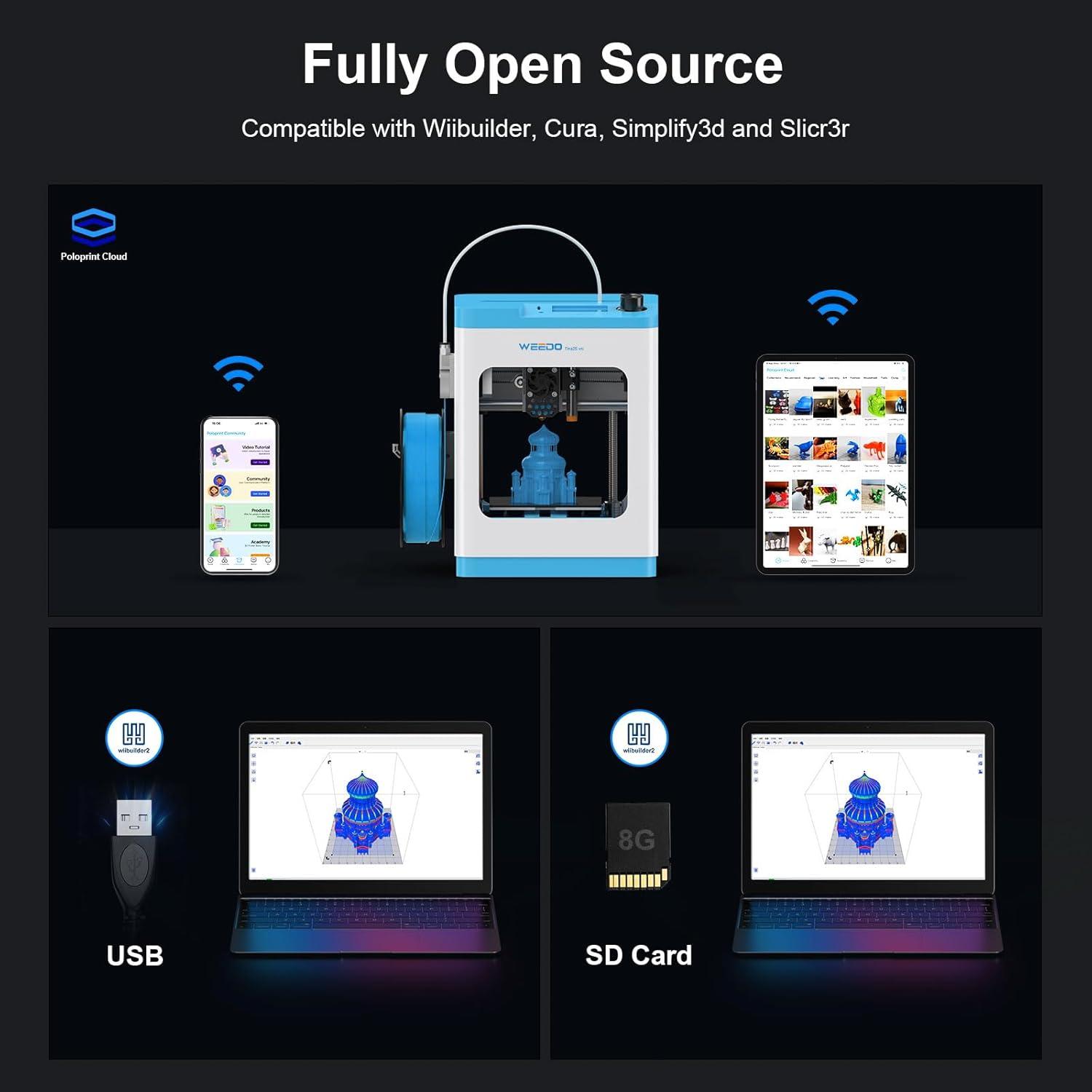 Impresora 3D WEEDO Tina2S WiFi para Niños y Principiantes